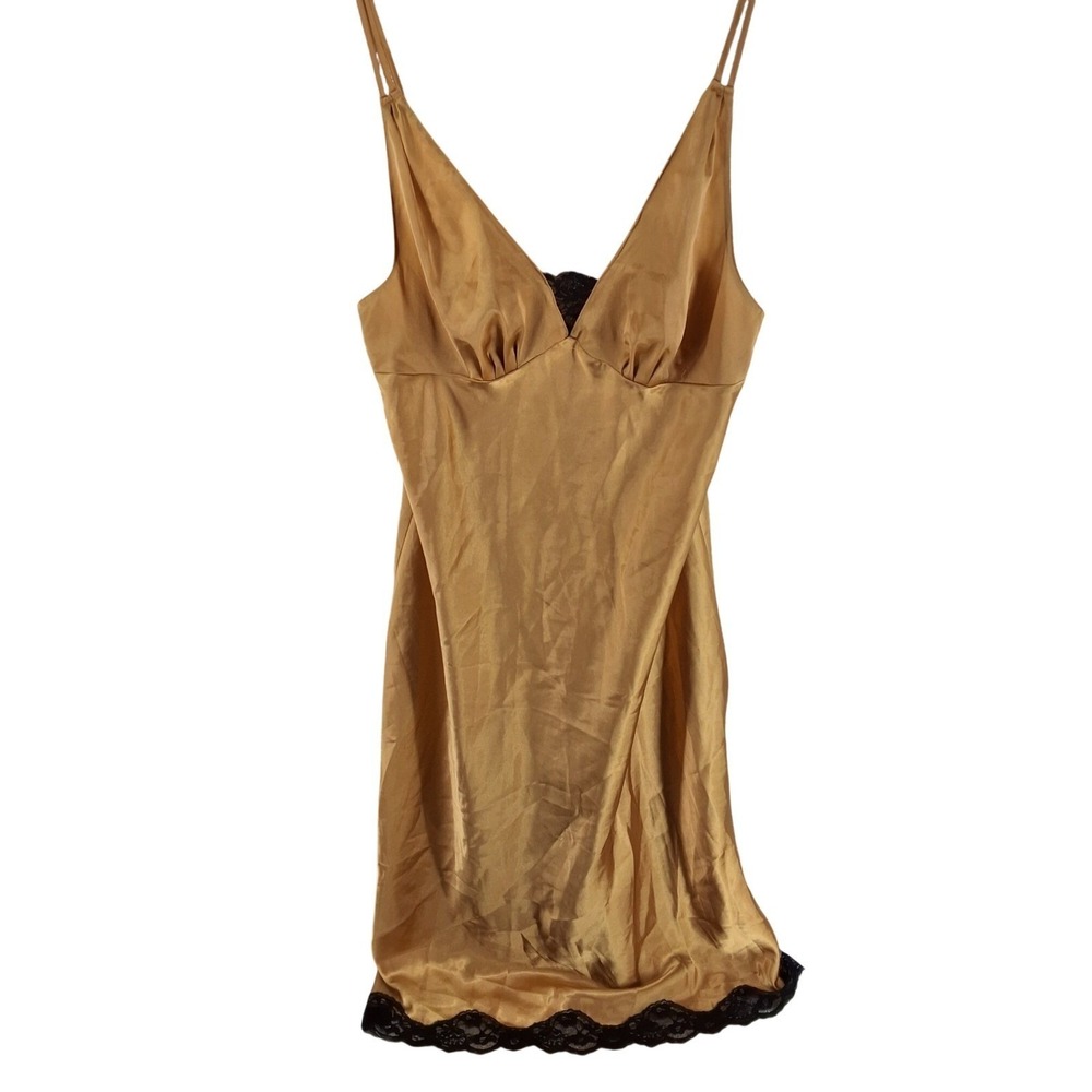 Secret Treasures Honey Gold Satin Lace Chemise Nightgown Slip XL 16/18